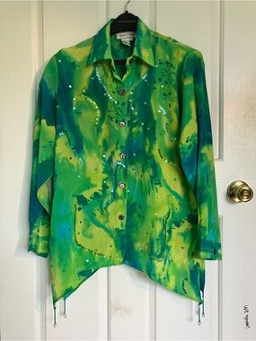 Vintage Diane Gilman Silk Blouse in Teal and Emerald